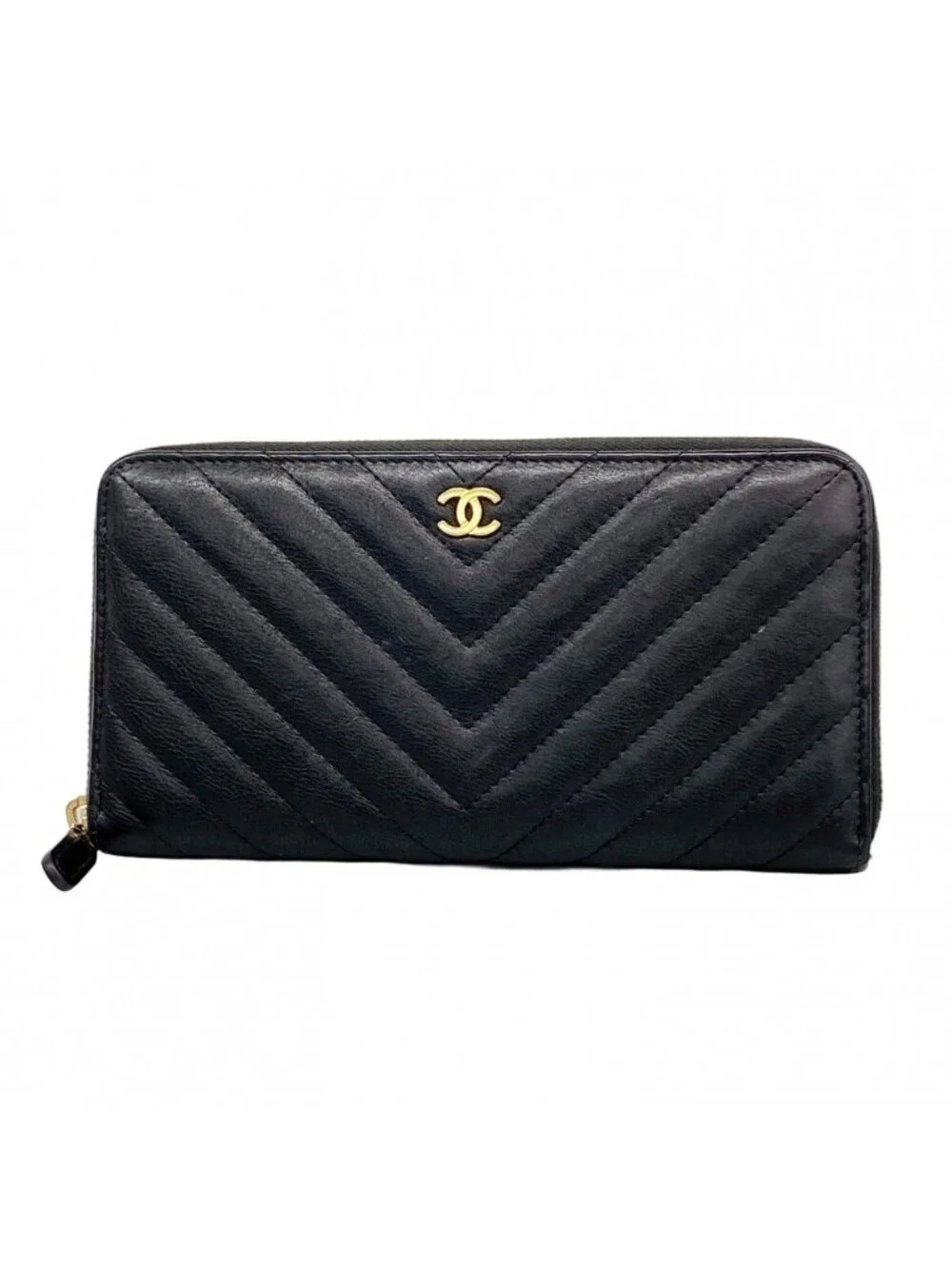 Chanel Wallet Che Blanc Leather Black Gold